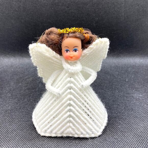 Vintage Pipe Cleaner and Yarn Angel Ornament Retro Holiday - Picture 1 of 6